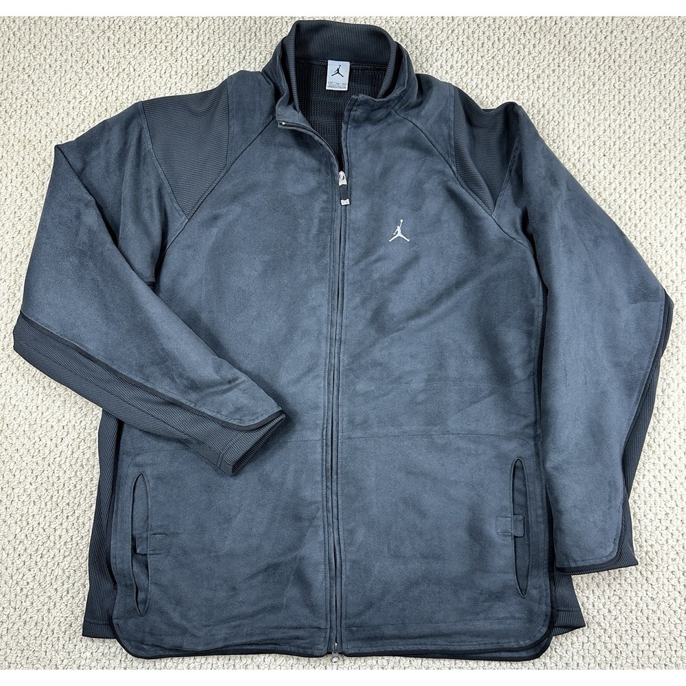Vtg Nike Jacket Mens 2XL Dark Gray Micro Faux Suede Duel Zip Air Jordan Jumpman